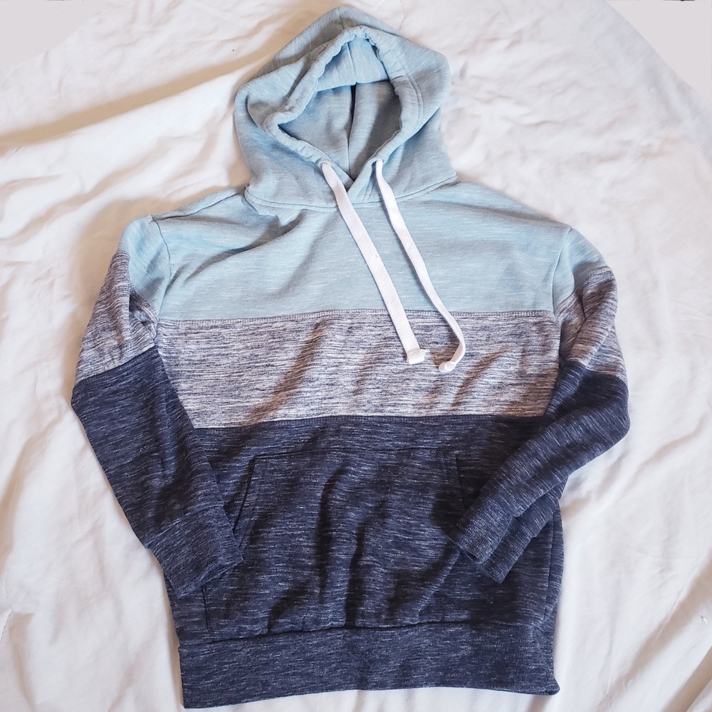 Womens Reflex Aqua and Gray Color-Blocked Hoodie Sweatshirt